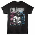 Black Muhammad Ali t-shirt featuring a The Champ Collage design