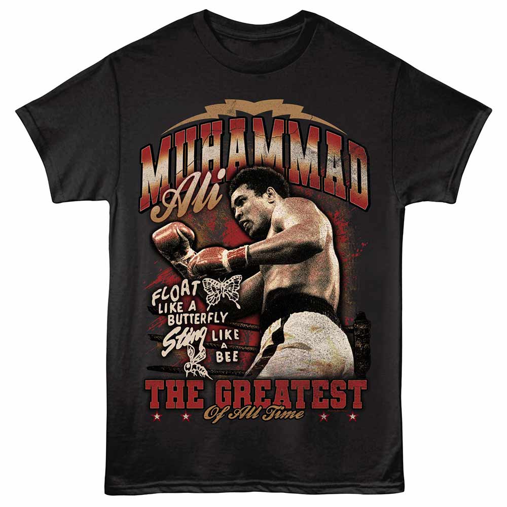 Black Muhammad Ali t-shirt featuring a Greatest Boxing Photo design