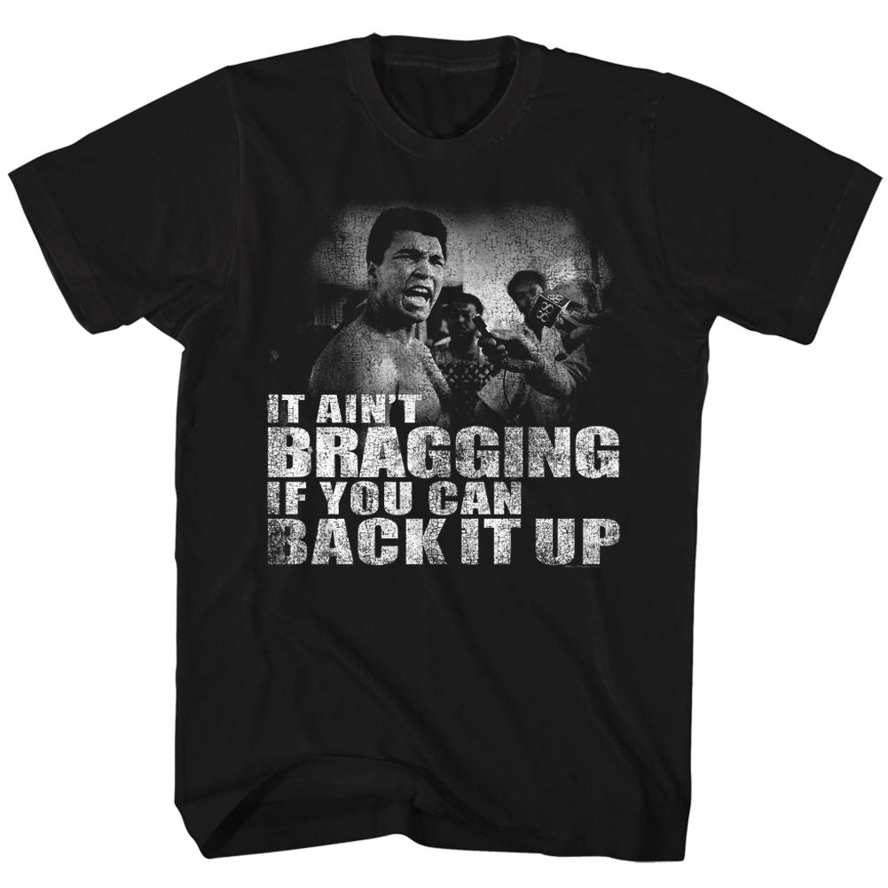 Black Muhammad Ali t-shirt featuring Muhammad Ali Distressed Back It Up vintage design