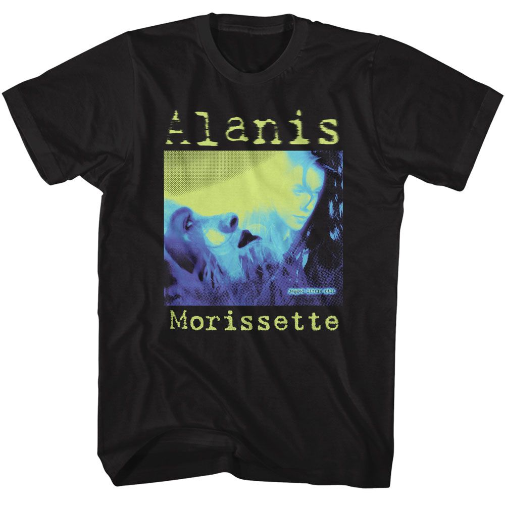 Black Alanis Morissette t-shirt featuring Alanis Morissette tricolor Jagged Little Pill album design