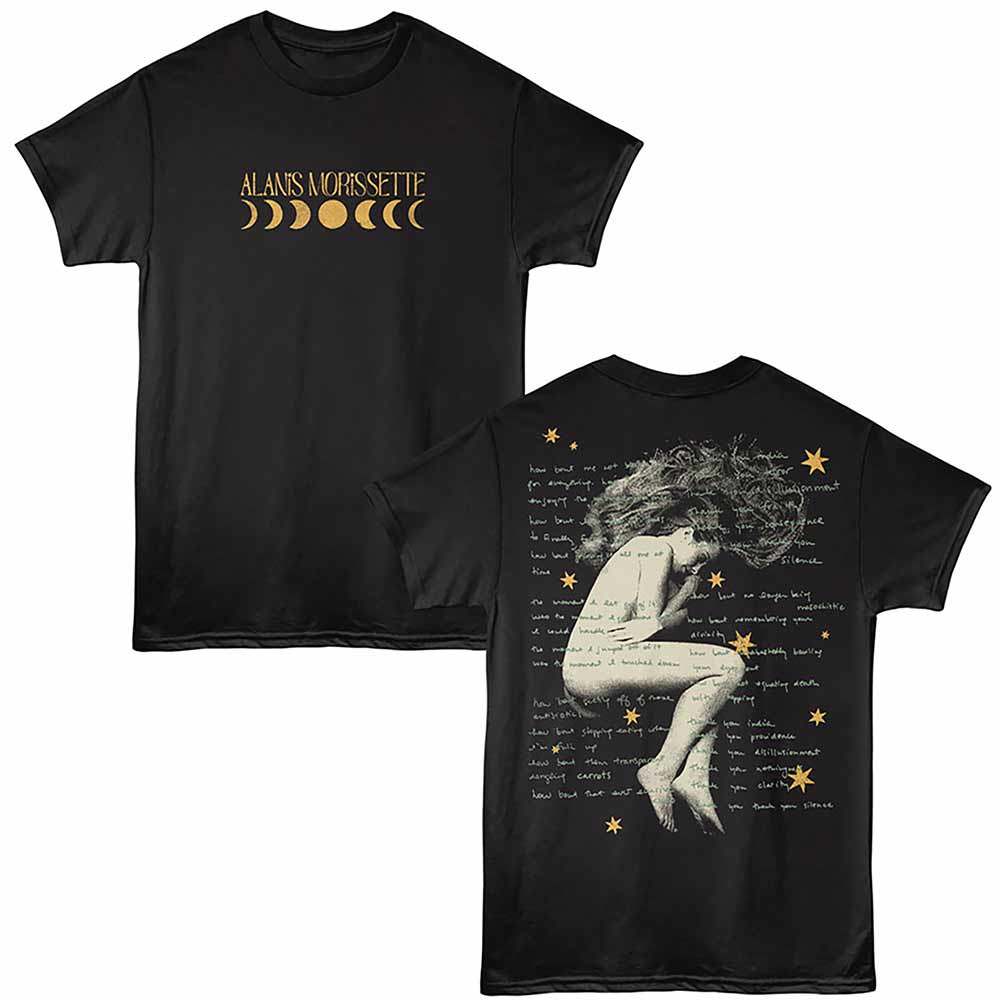 Black Alanis Morissette t-shirt featuring a Stars design