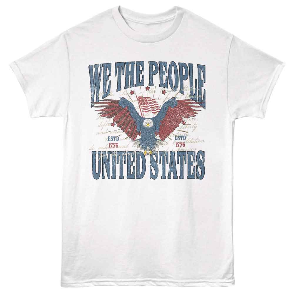White patriotic t-shirt featuring a We The People design