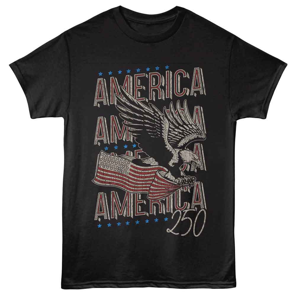 Black patriotic t-shirt featuring an Eagle 250 design