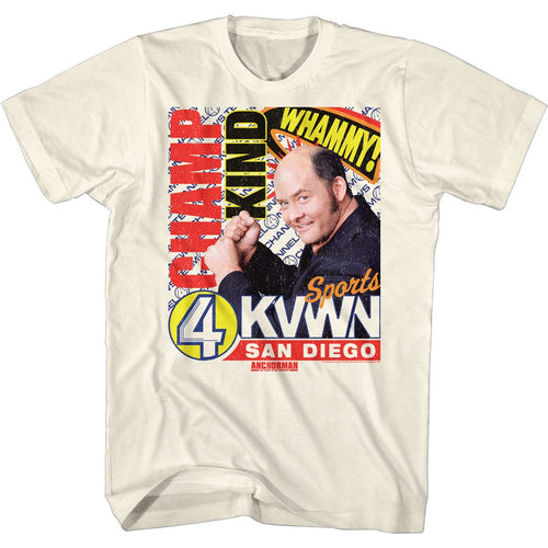 Natural Anchorman t-shirt featuring Anchorman Champ Kind sports anchor design