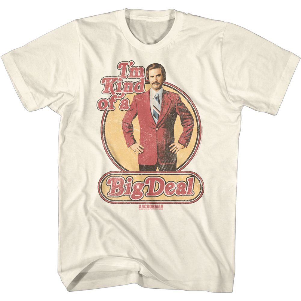 Natural Anchorman t-shirt featuring Anchorman Retro Big Deal Ron Burgundy design