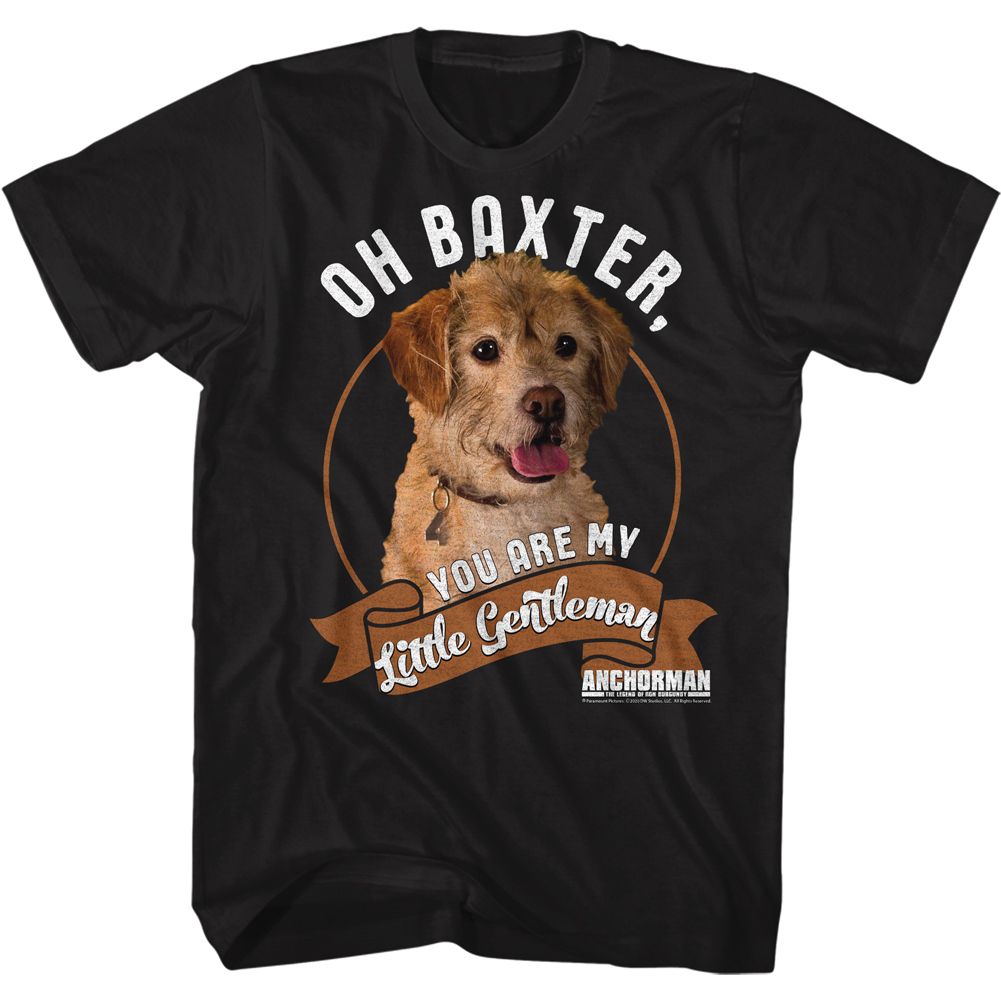 Black Anchorman t-shirt featuring Anchorman Little Gentleman design