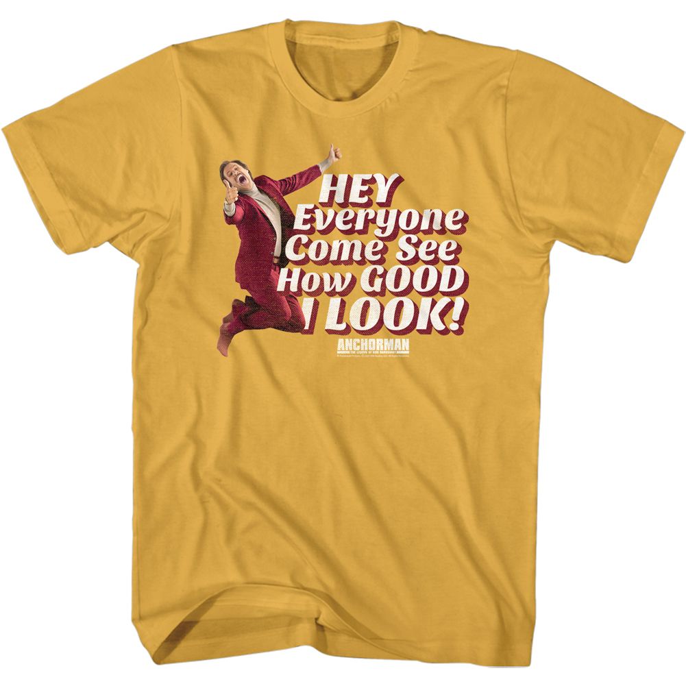 Ginger orange Anchorman t-shirt featuring Anchorman Good I Look Ron Burgundy design