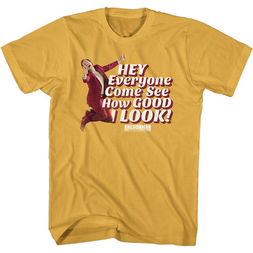 Ginger orange Anchorman t-shirt featuring Anchorman Good I Look Ron Burgundy design