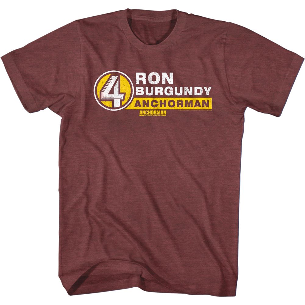 Vintage maroon heather Anchorman t-shirt featuring Anchorman R Burgundy name tag design