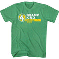 Kelly green heather Anchorman t-shirt featuring Anchorman Champ Kind name tag design