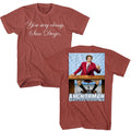 Terracotta Anchorman t-shirt featuring Anchorman Stay Classy San Diego front and back design