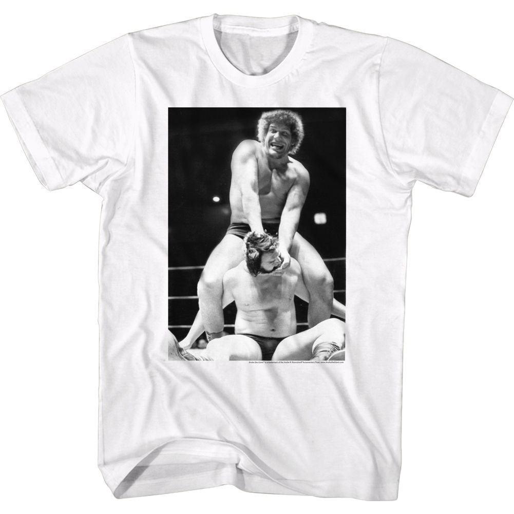 White Andre the Giant t-shirt featuring Andre the Giant Cracked design
