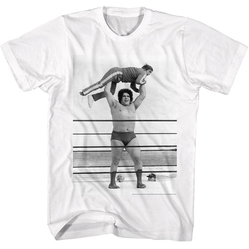 White Andre the Giant t-shirt featuring Andre the Giant Lightweight ironic design