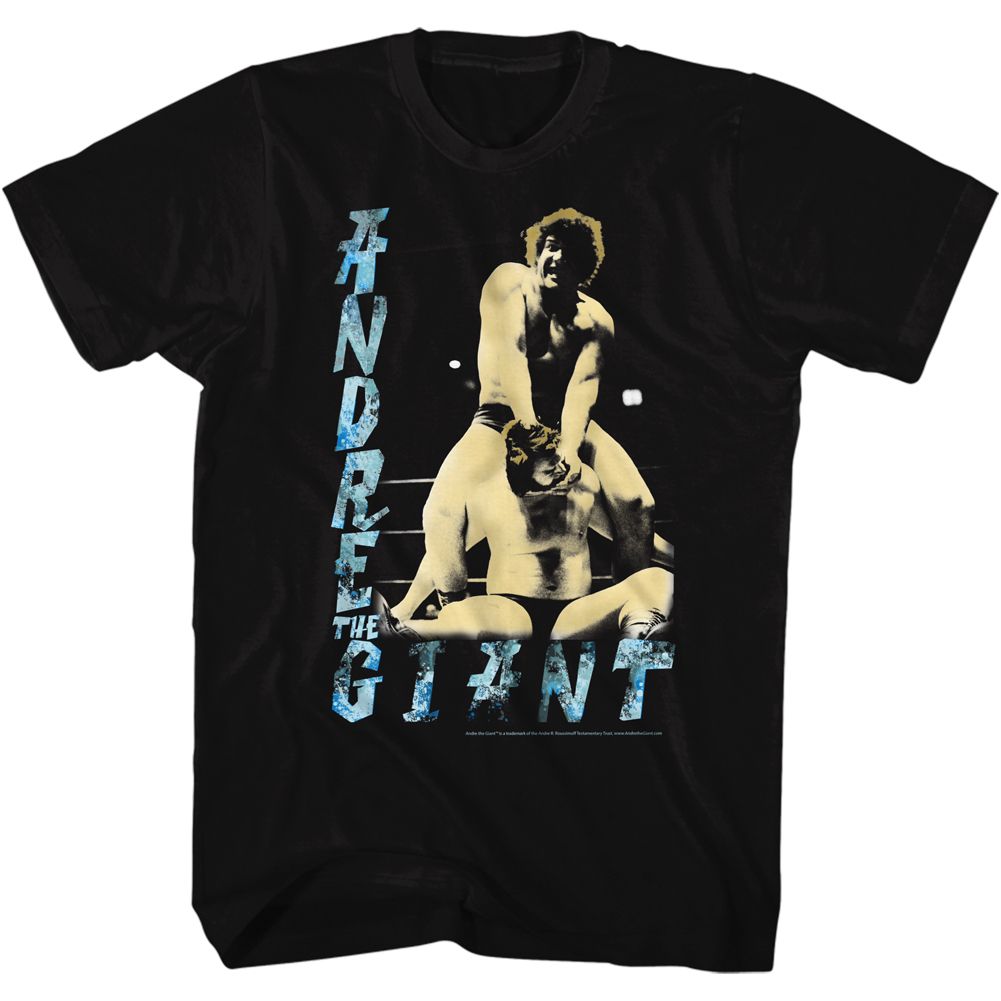 Black Andre the Giant t-shirt featuring Andre the Giant 80s Dre era design