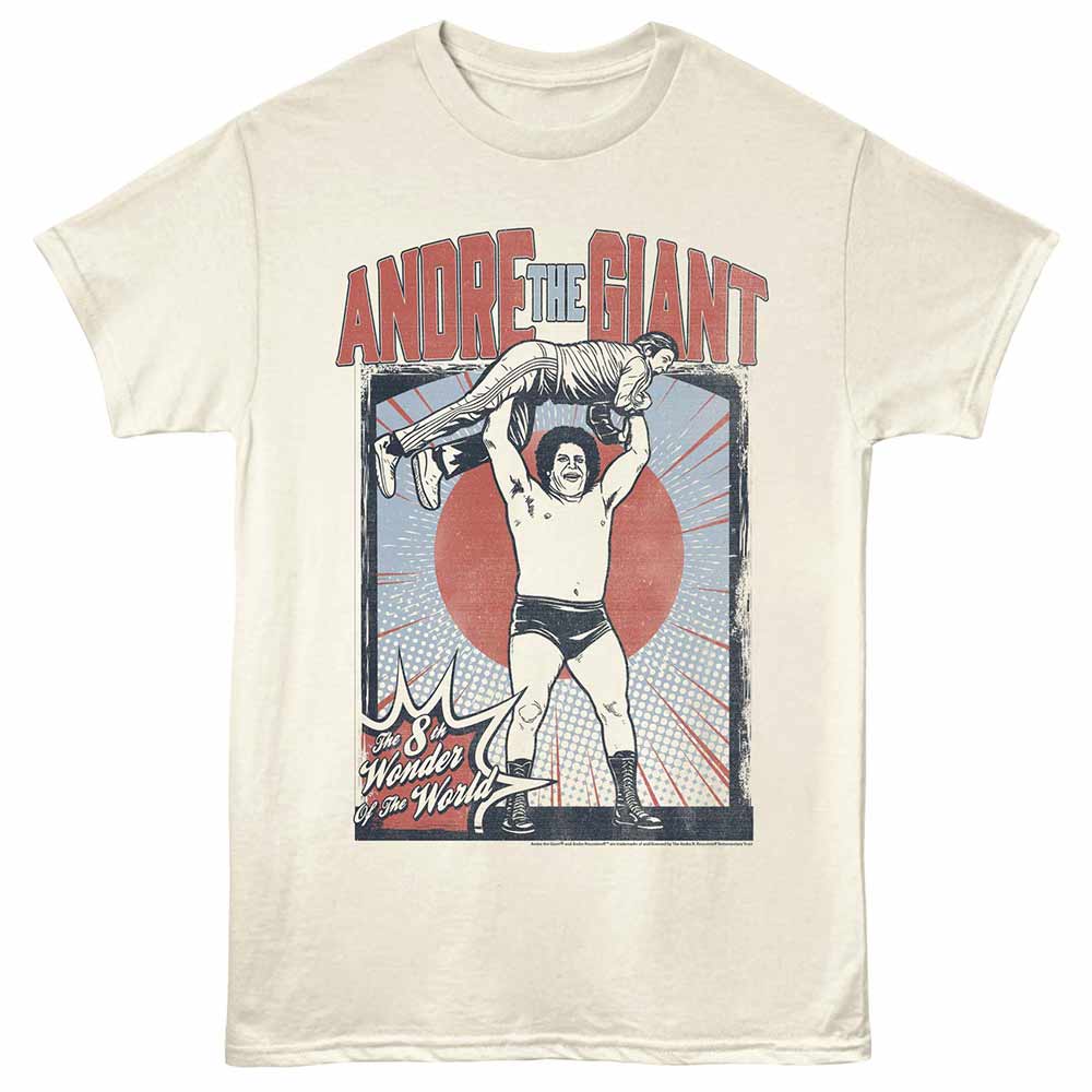 Natural Andre the Giant t-shirt featuring a Wonder of the World design