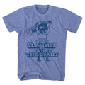 Light blue heather Andre the Giant t-shirt featuring Andre the Giant Slammed WrestleMania III Hulk Hogan design