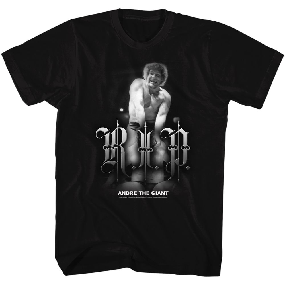 Black Andre the Giant t-shirt featuring Andre the Giant RIP tribute memorial design