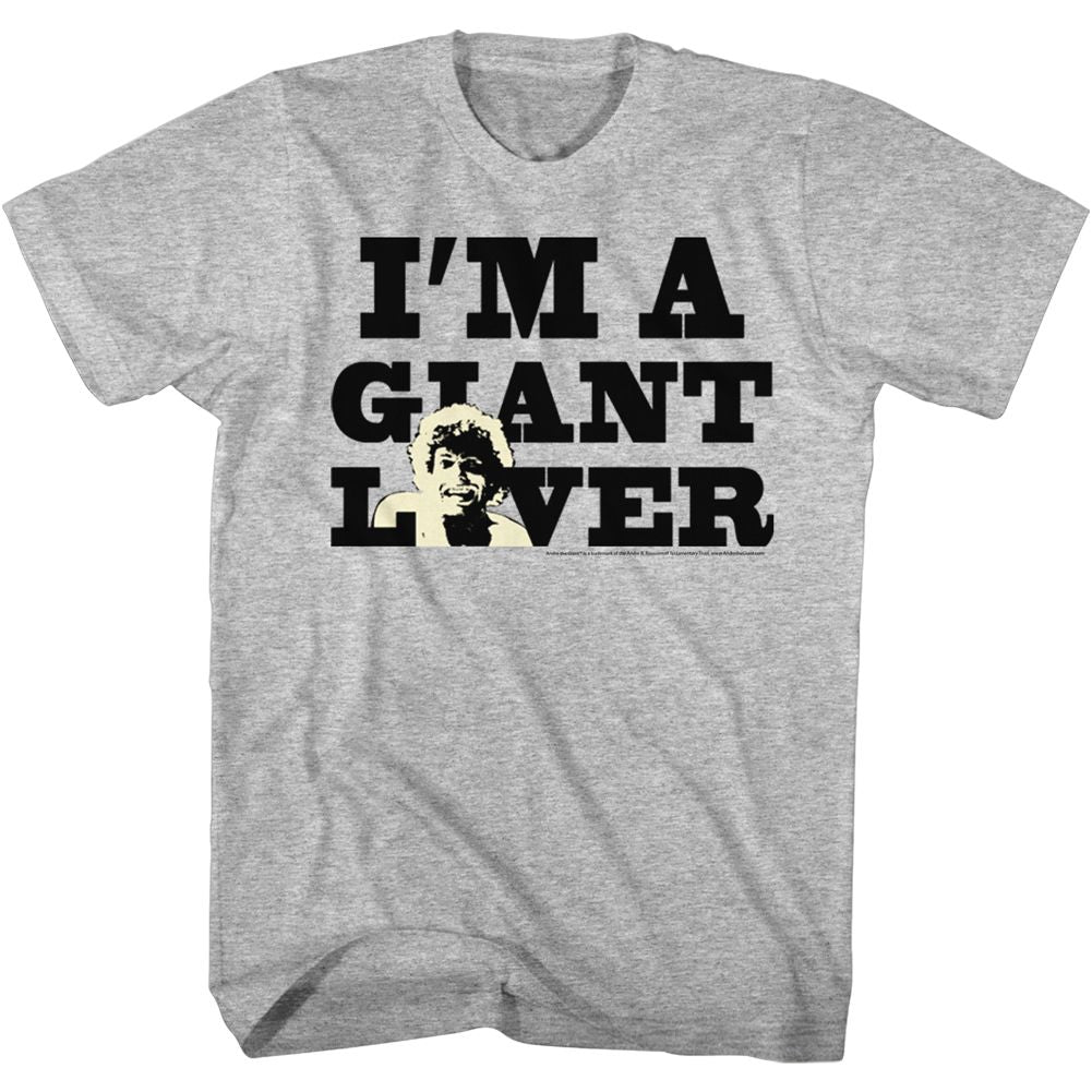 Gray heather Andre the Giant t-shirt featuring Andre the Giant Giant Lover fan design