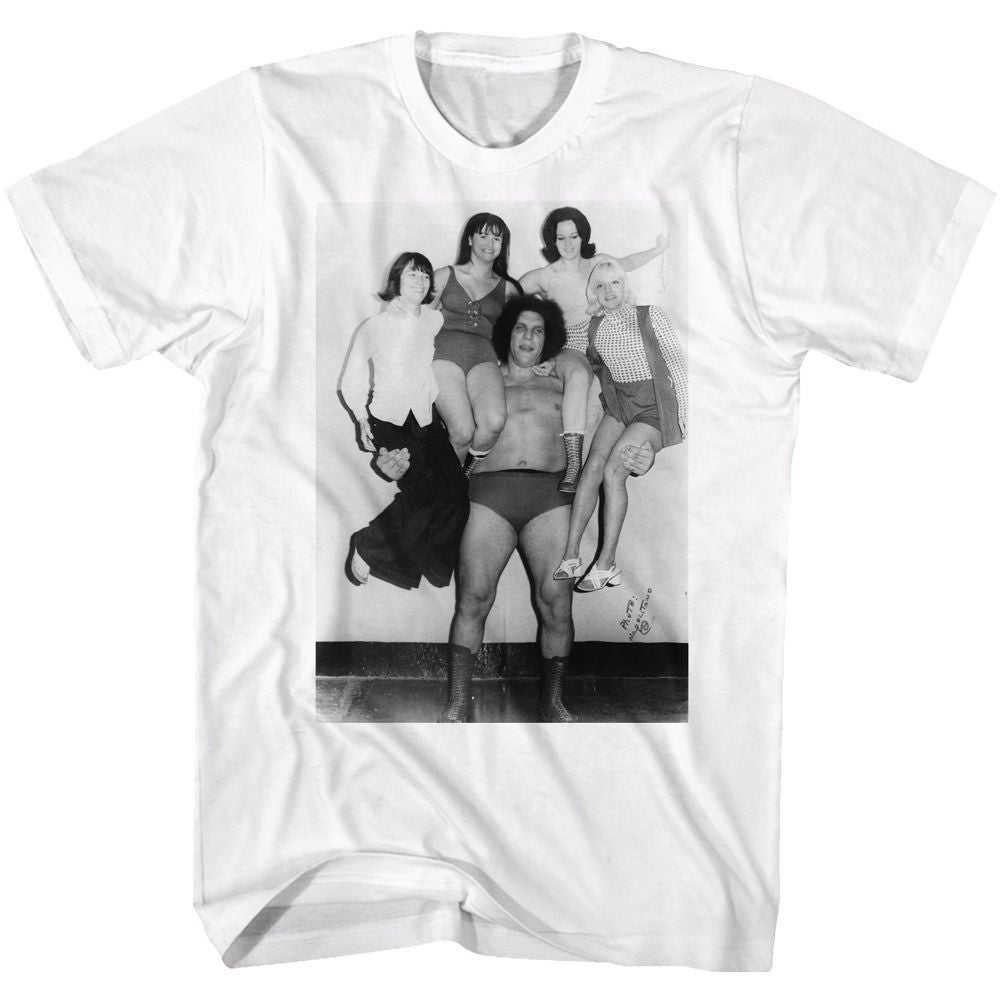 White Andre the Giant t-shirt featuring Andre the Giant Right and Left design