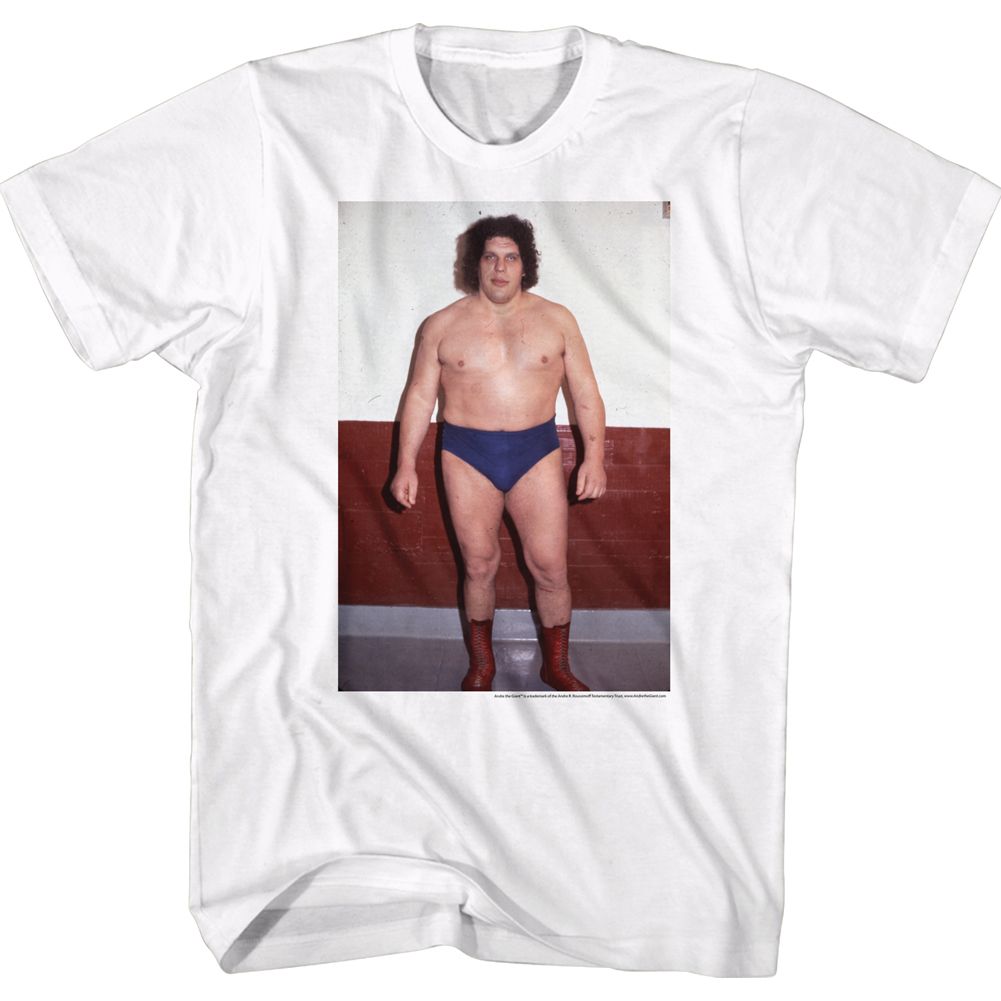 White Andre the Giant t-shirt featuring Andre the Giant Striking pose design