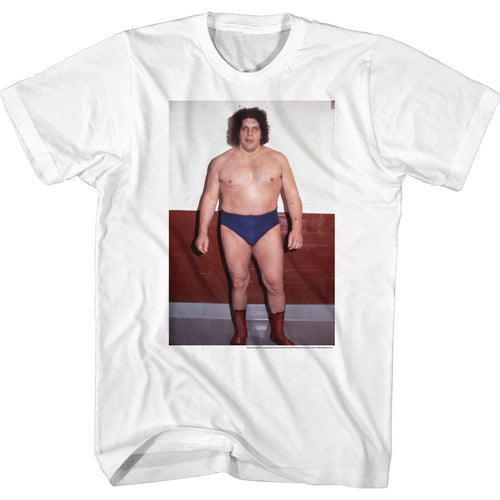 White Andre the Giant t-shirt featuring Andre the Giant Striking pose design