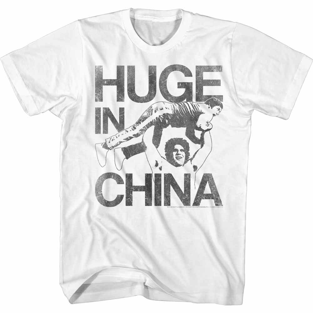 White Andre the Giant t-shirt featuring Andre the Giant ChinaHuge design
