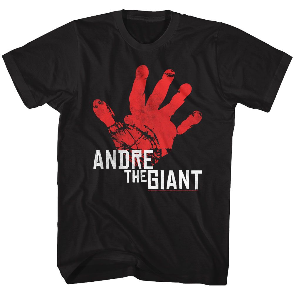 Black Andre the Giant t-shirt featuring Andre the Giant enormous hand design