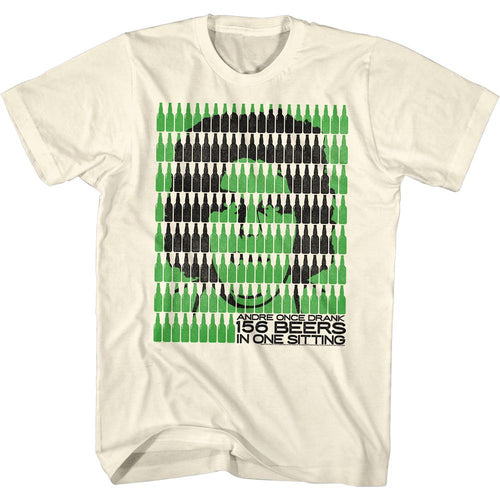 Natural Andre the Giant t-shirt featuring Andre the Giant Thats A Lot Of Beer drinking record design