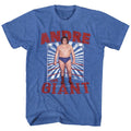 Royal blue heather Andre the Giant t-shirt featuring Andre the Giant Andre Ring wrestling design