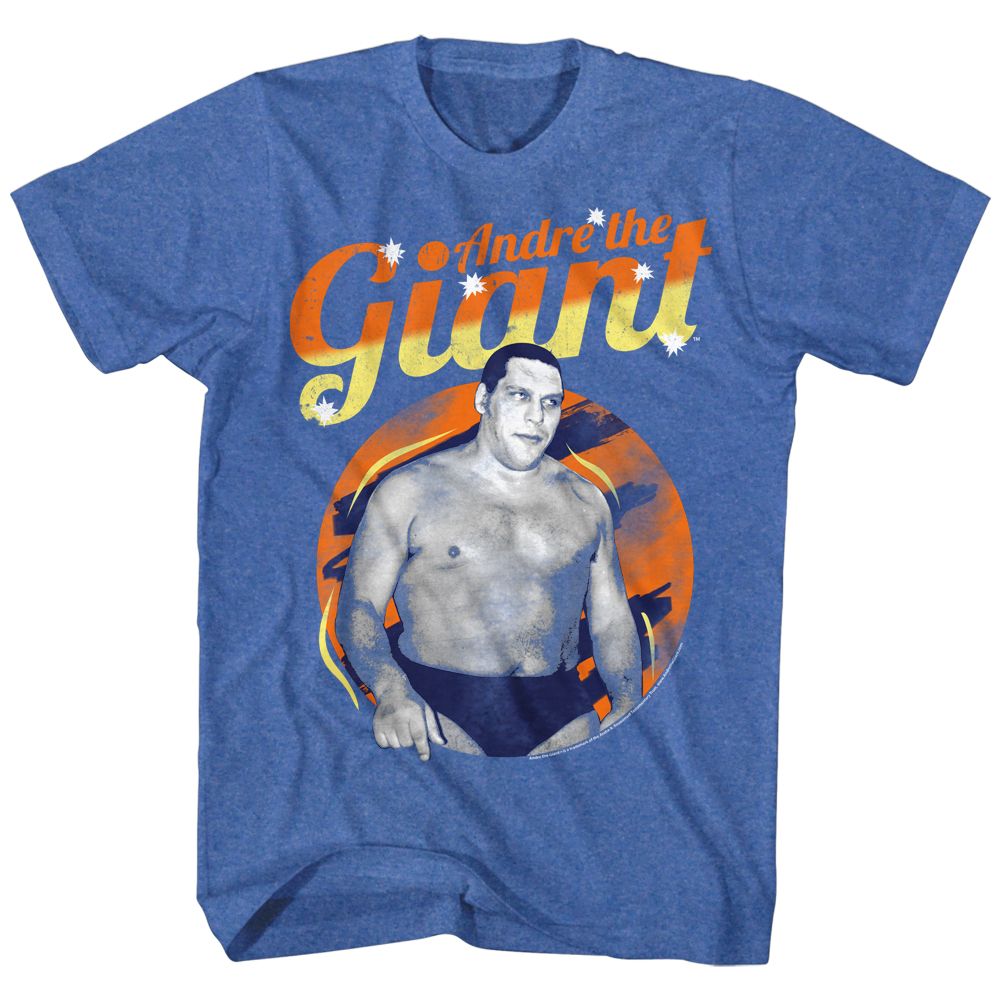 Royal blue heather Andre the Giant t-shirt featuring Andre the Giant Retro Giant vintage design
