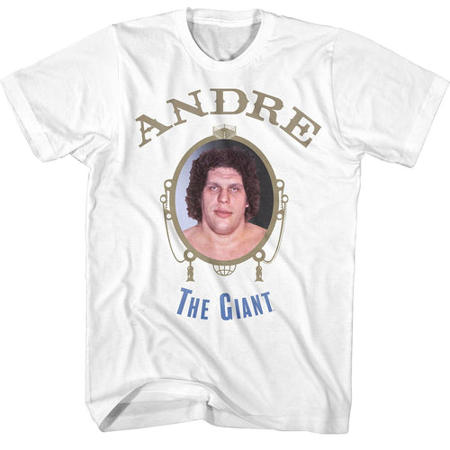 White Andre the Giant t-shirt featuring Andre the Giant The Giant title design