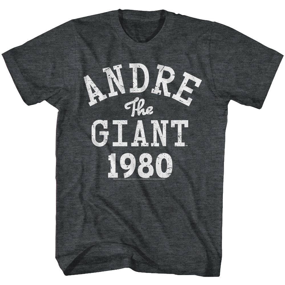 Black heather Andre the Giant t-shirt featuring Andre the Giant ATG 1980 vintage design