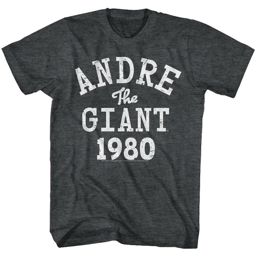 Black heather Andre the Giant t-shirt featuring Andre the Giant ATG 1980 vintage design