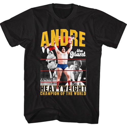 Black Andre the Giant t-shirt featuring Andre the Giant Heavyweight Champion design