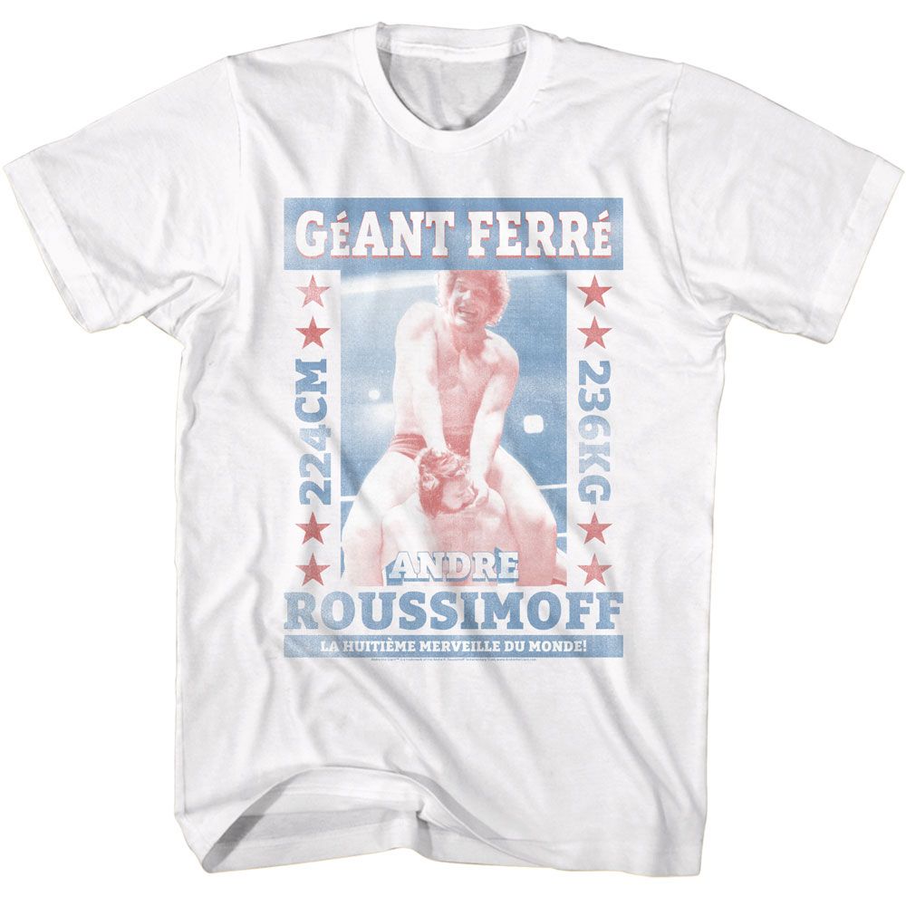 White Andre the Giant t-shirt featuring Andre the Giant Andre Geant Ferre French design