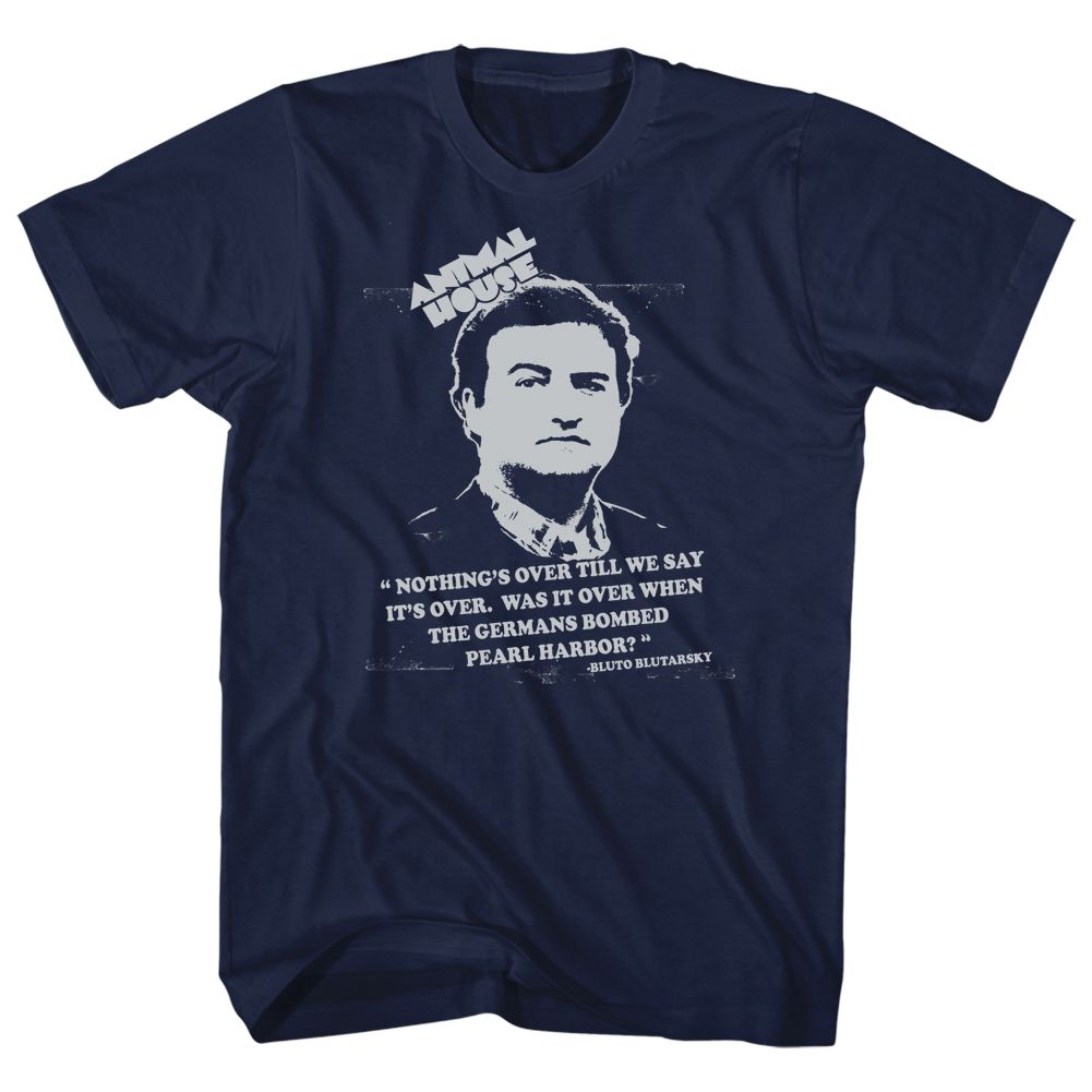 Navy heather Animal House t-shirt featuring Animal House Blutoism philosophy design