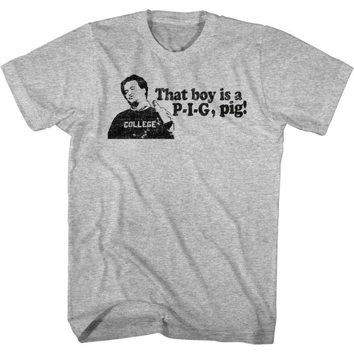 Gray heather Animal House t-shirt featuring Animal House Delta House pig pledge design