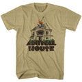 Khaki heather Animal House t-shirt featuring Animal House Flag Flyer Delta House design