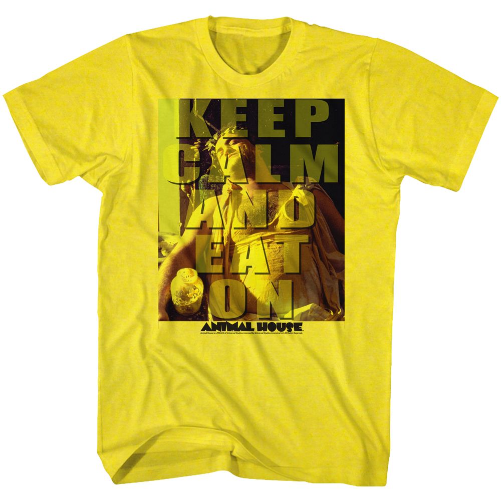 Yellow Animal House t-shirt featuring Animal House Eat On food fight design