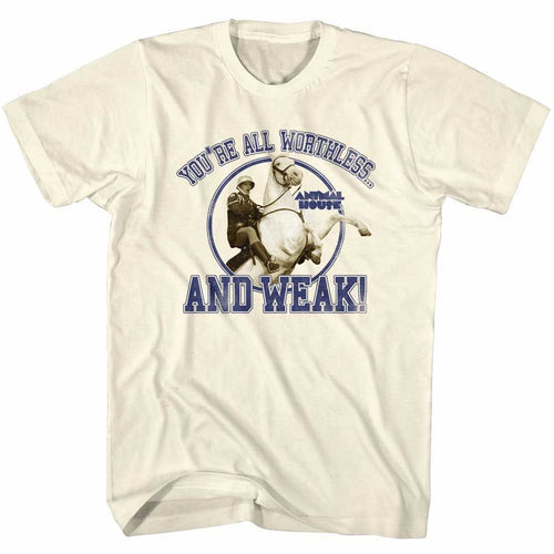 Natural Animal House t-shirt featuring Animal House Worthless And Weak design
