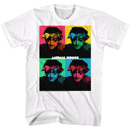 White Animal House t-shirt featuring Animal House Warhol pop art Bluto design