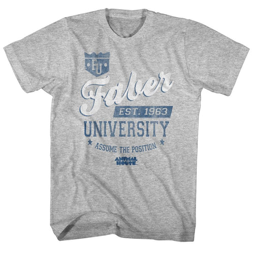 Gray heather Animal House t-shirt featuring Animal House FU Faber University design