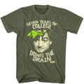 Military green Animal House t-shirt featuring Animal House Down The Drain Bluto seven years design