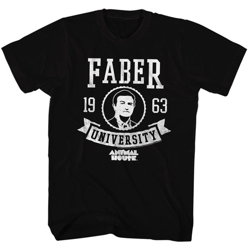 Black Animal House t-shirt featuring Animal House Faber College design