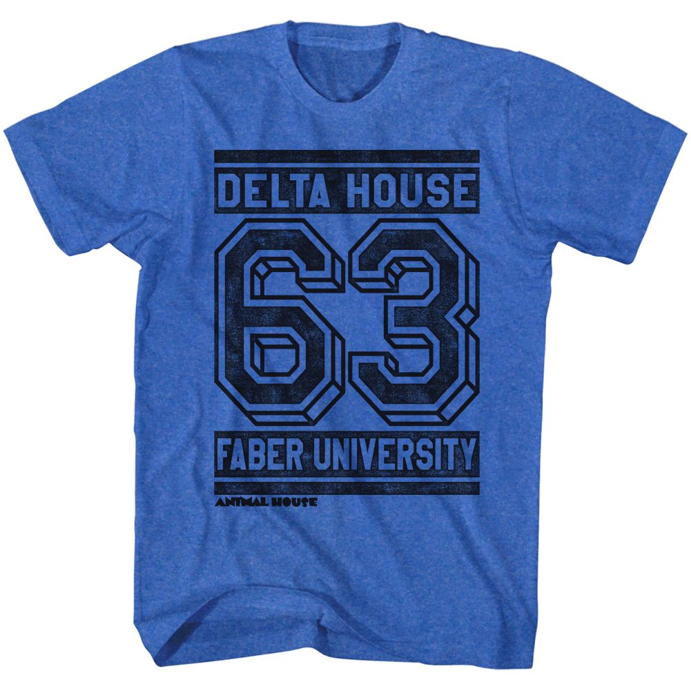 Royal blue heather Animal House t-shirt featuring Animal House Street parade finale design