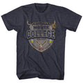Navy heather Animal House t-shirt featuring Animal House College Crest Faber emblem design