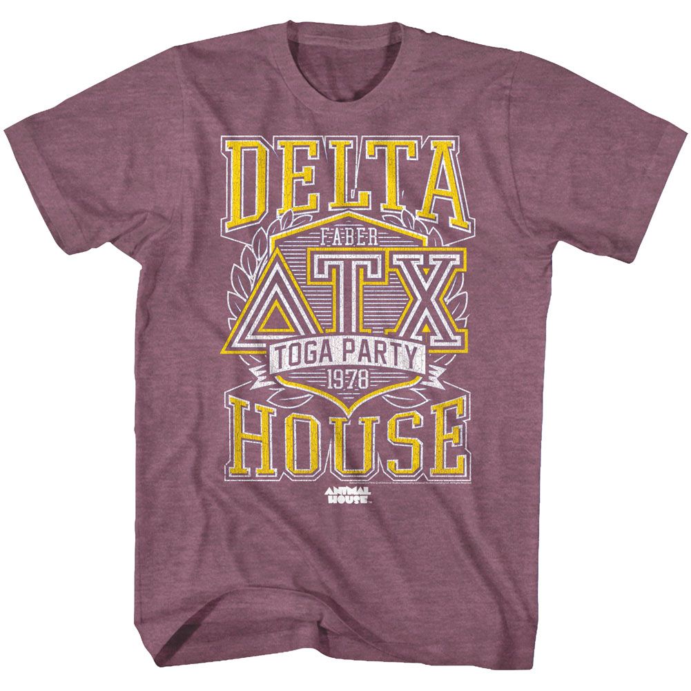 Vintage maroon heather Animal House t-shirt featuring Animal House Toga Party 78 vintage design