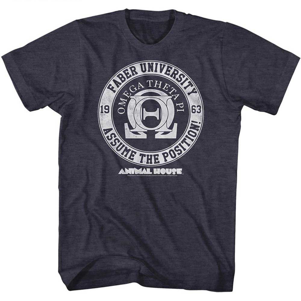 Navy Heather Animal House t-shirt featuring an Omega Theta Pi design
