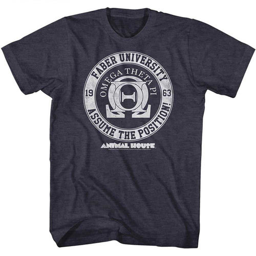 Navy Heather Animal House t-shirt featuring an Omega Theta Pi design
