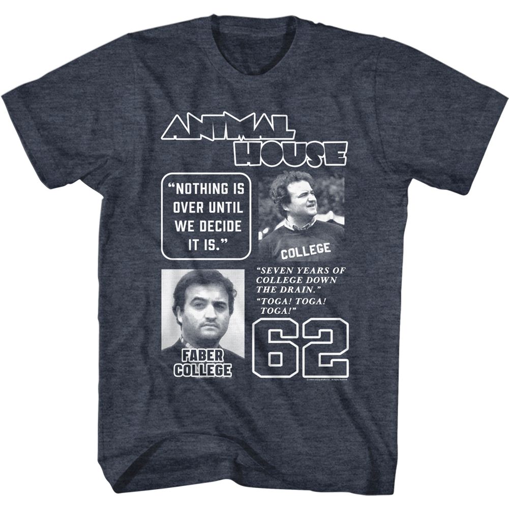 Navy heather Animal House t-shirt featuring Animal House Multi Quote design